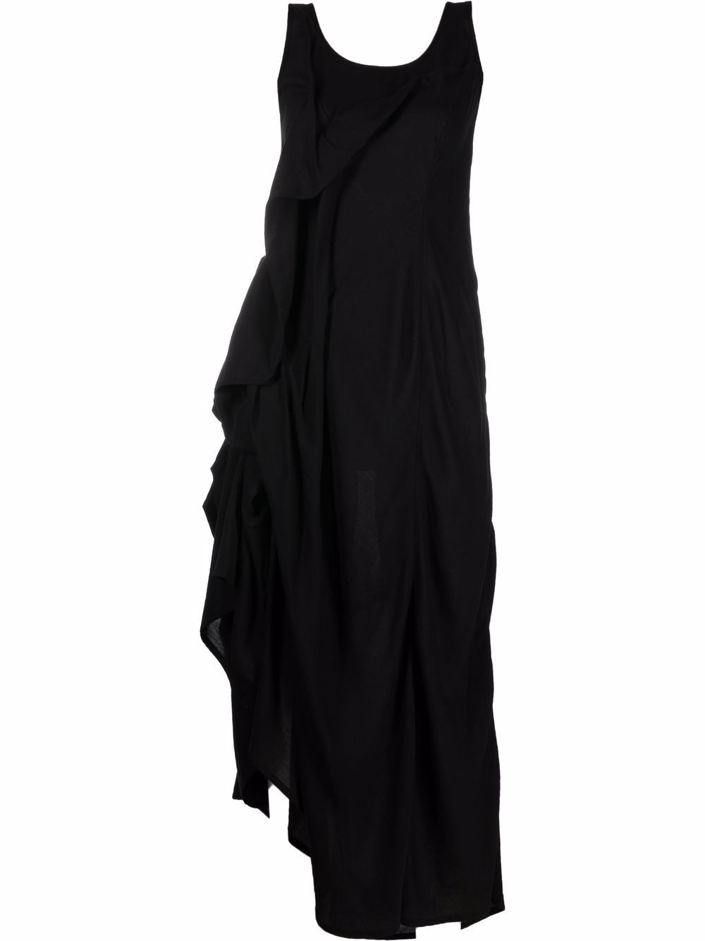 Yohji Yamamoto 荷叶边饰细节连衣裙 - 黑色