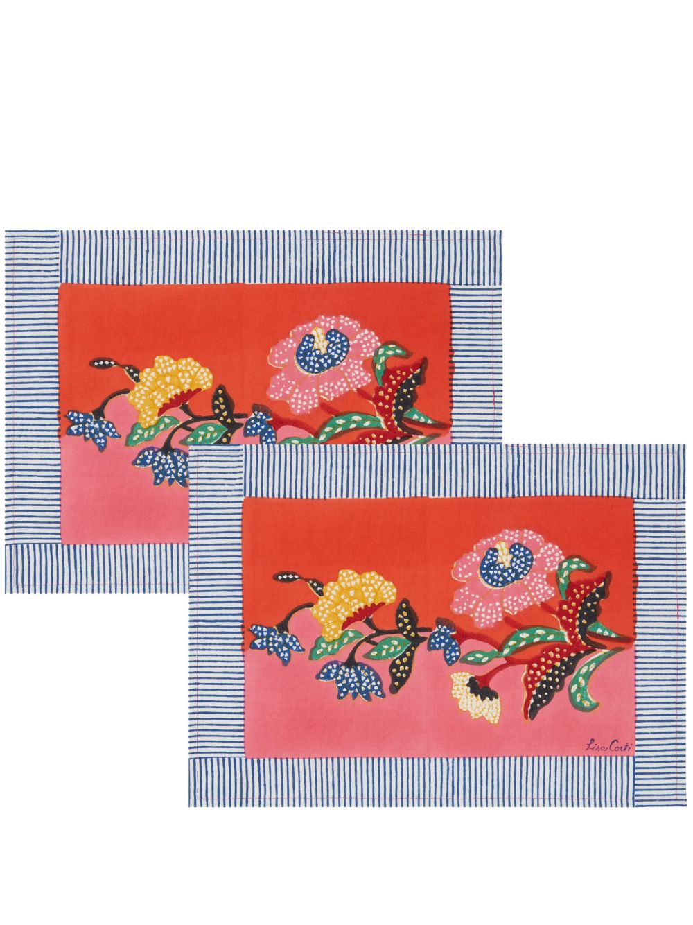 Lisa Corti 花卉印花帆布餐垫 （两件装） - 红色