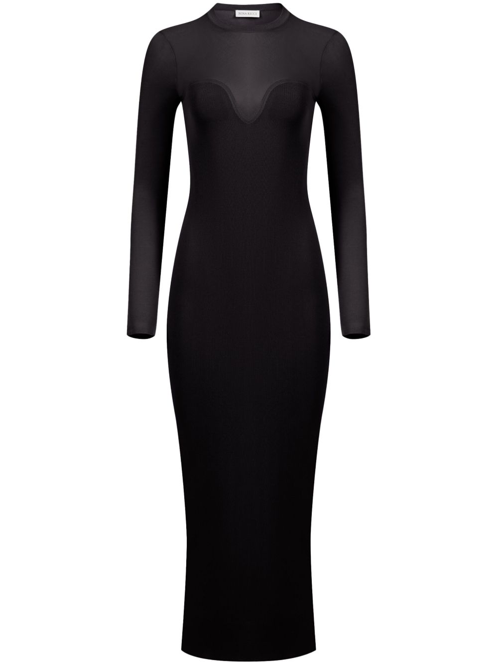 Nina Ricci 半透明纹理中长连衣裙 - 黑色