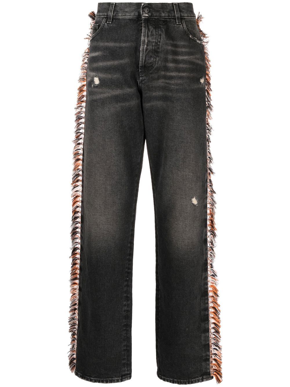 Marcelo Burlon County of Milan 流苏细节直筒牛仔裤 - 黑色