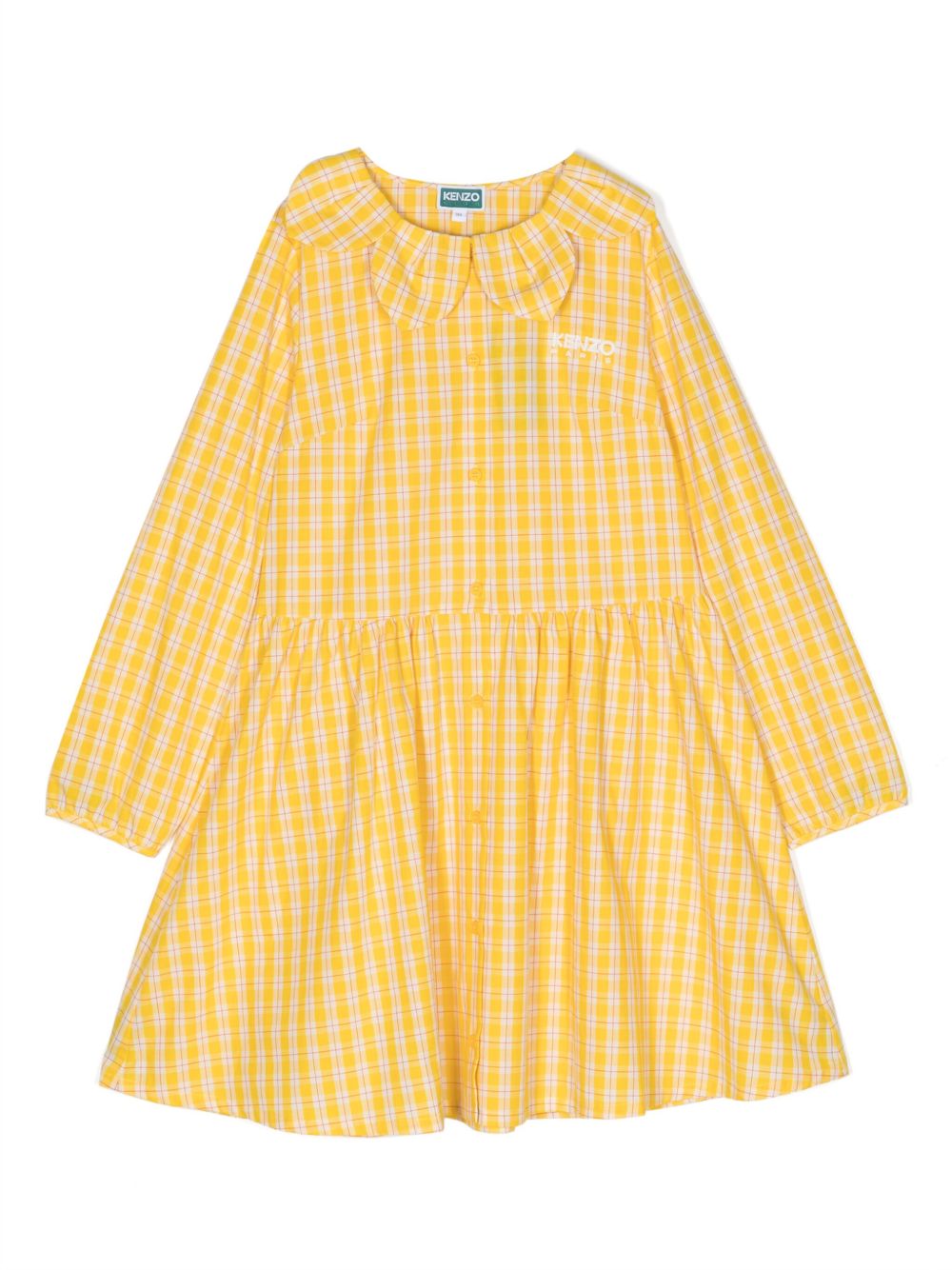 Kenzo Kids 格纹图案棉衬衫裙 - 黄色