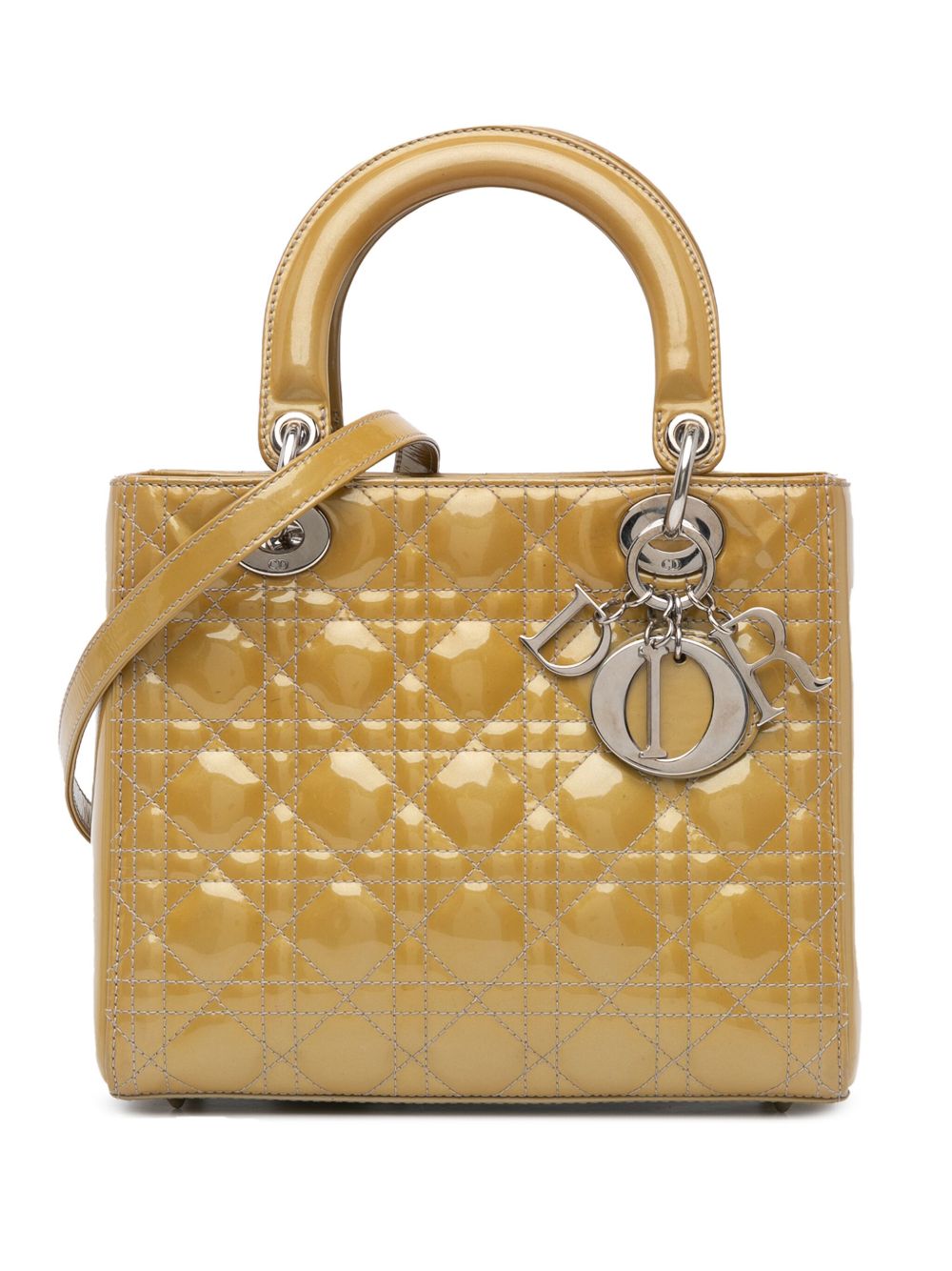 Christian Dior Pre-Owned Patent Cannage Lady Dior 中号斜挎包（2012年典藏款） - 褐色