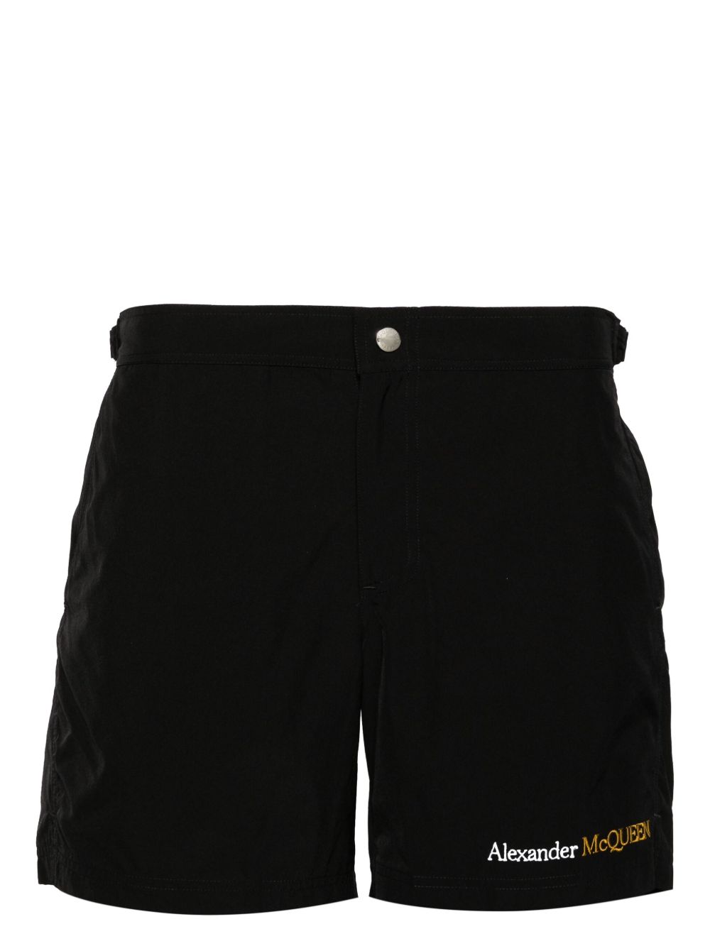 Alexander McQueen logo刺绣泳裤 - 黑色