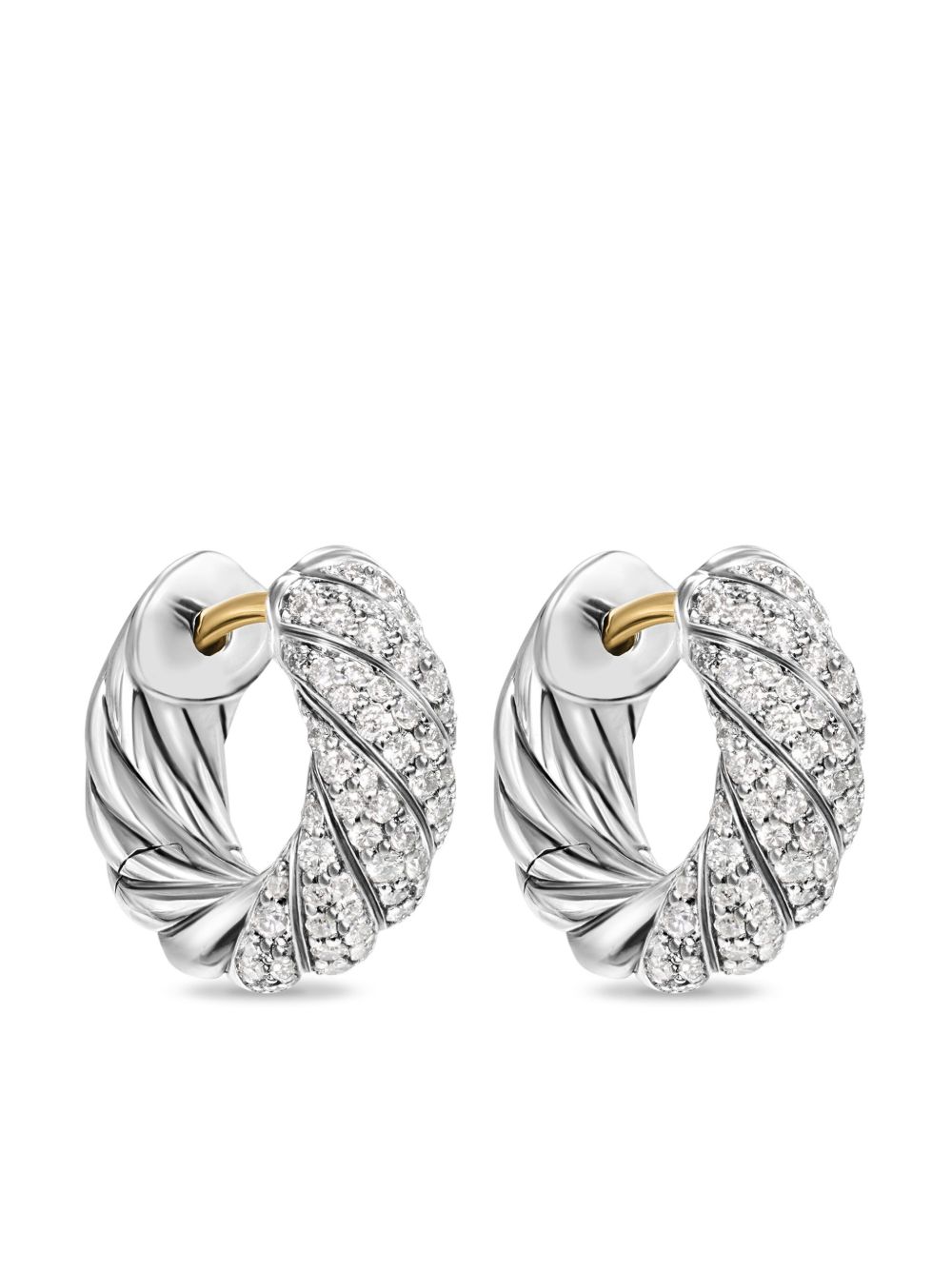 David Yurman Sculpted Cable 钻石圈形耳环 - 银色