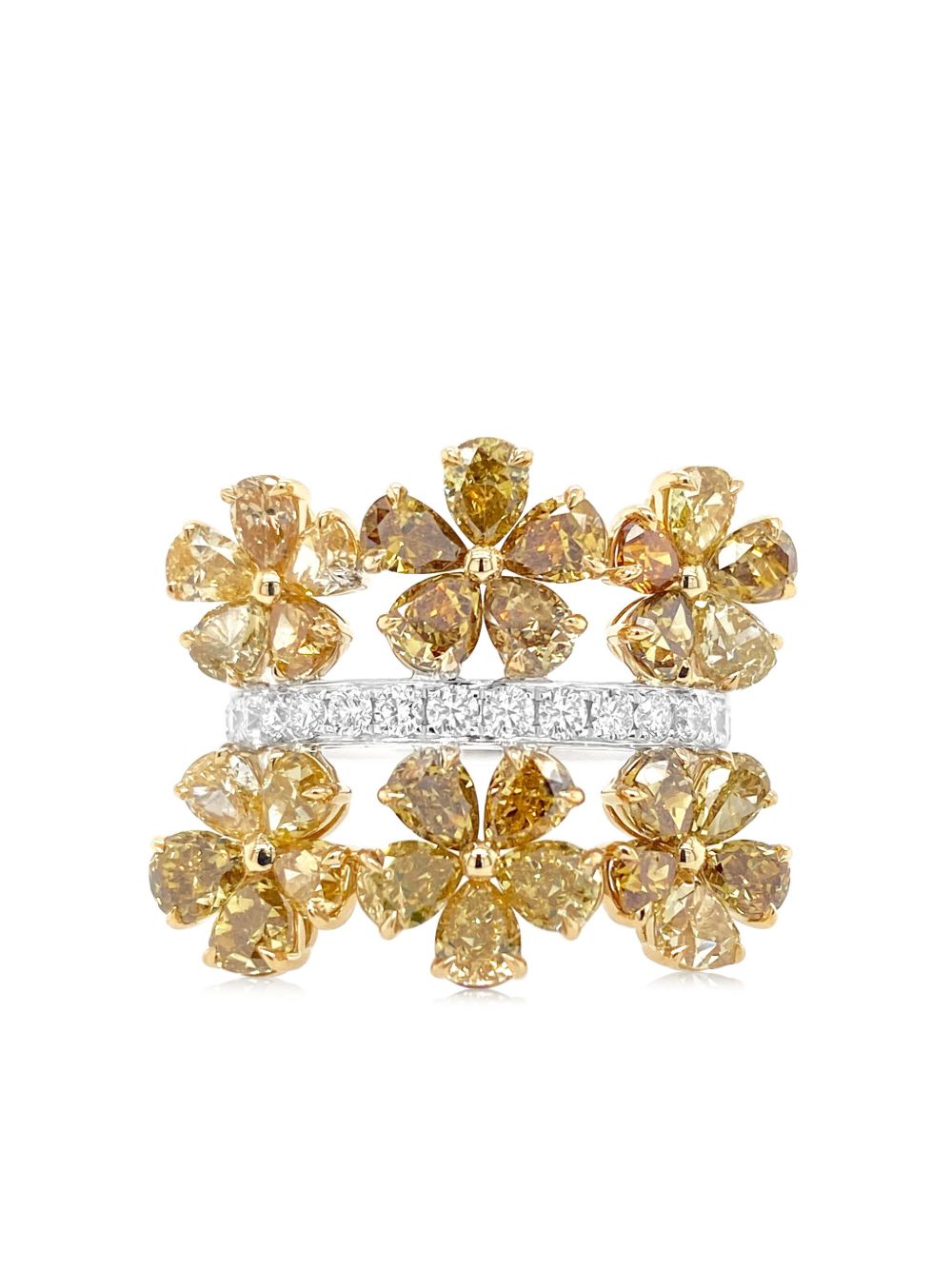 HYT Jewelry 18K白金黄色钻石鸡尾酒戒指 - 金色