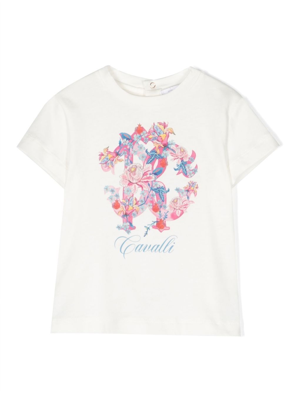 Roberto Cavalli Junior 经典logo印花棉T恤 - 白色
