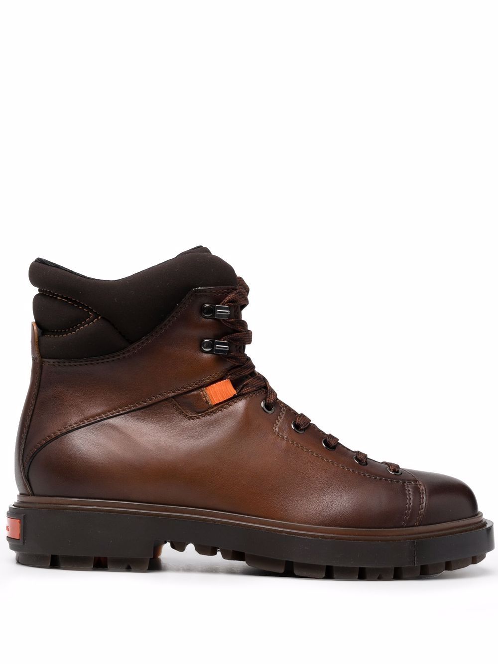Santoni 仿旧系带登山靴 - 褐色