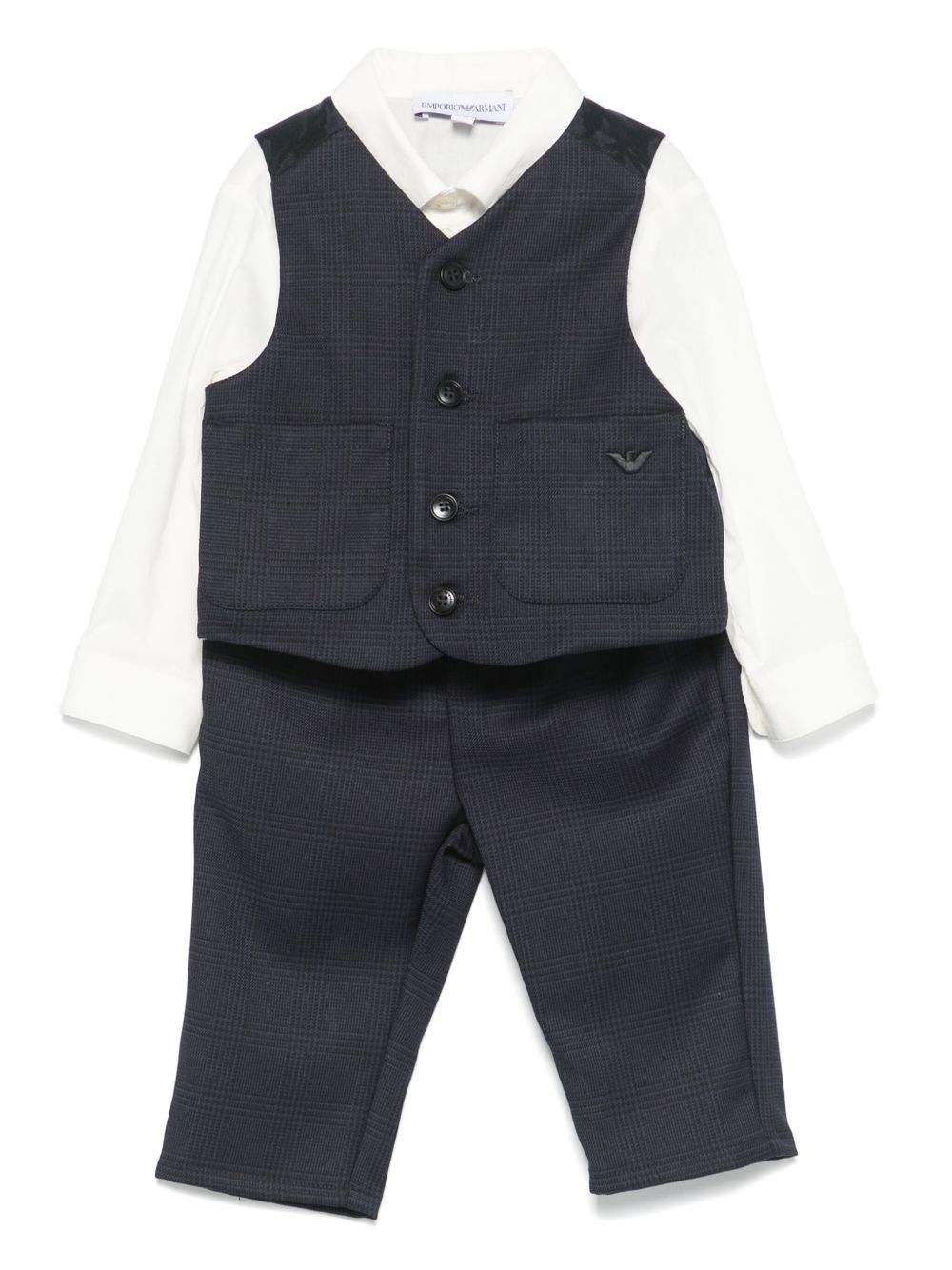 Emporio Armani Kids 格纹长裤套装 - 蓝色