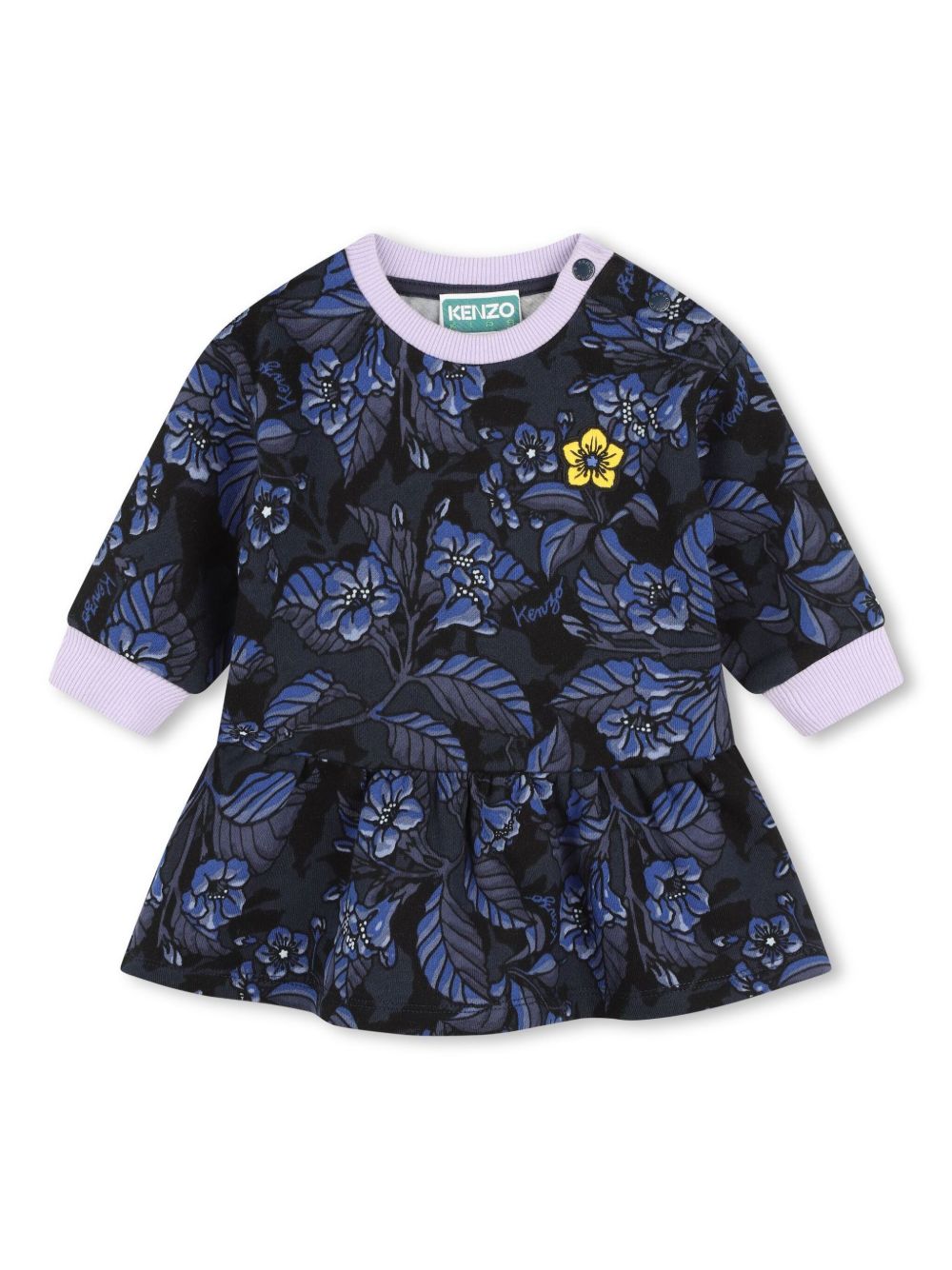 Kenzo Kids 花卉印花棉连衣裙 - 蓝色