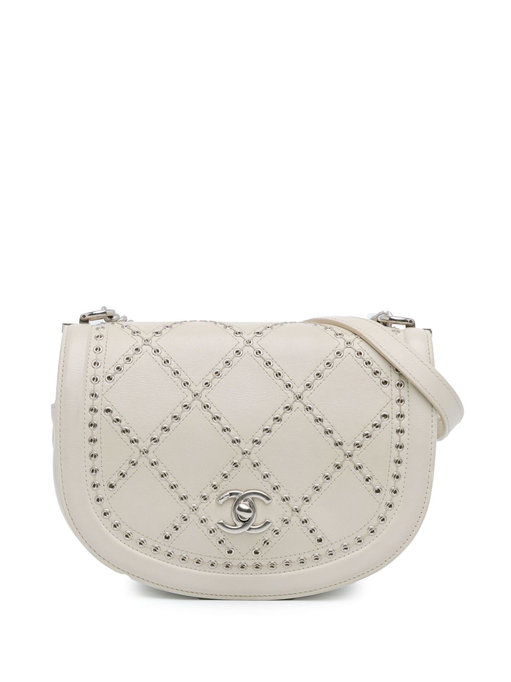 CHANEL Pre-Owned Coco Eyelets Round Flap 小号小牛皮斜挎包（2018年典藏款） - 白色