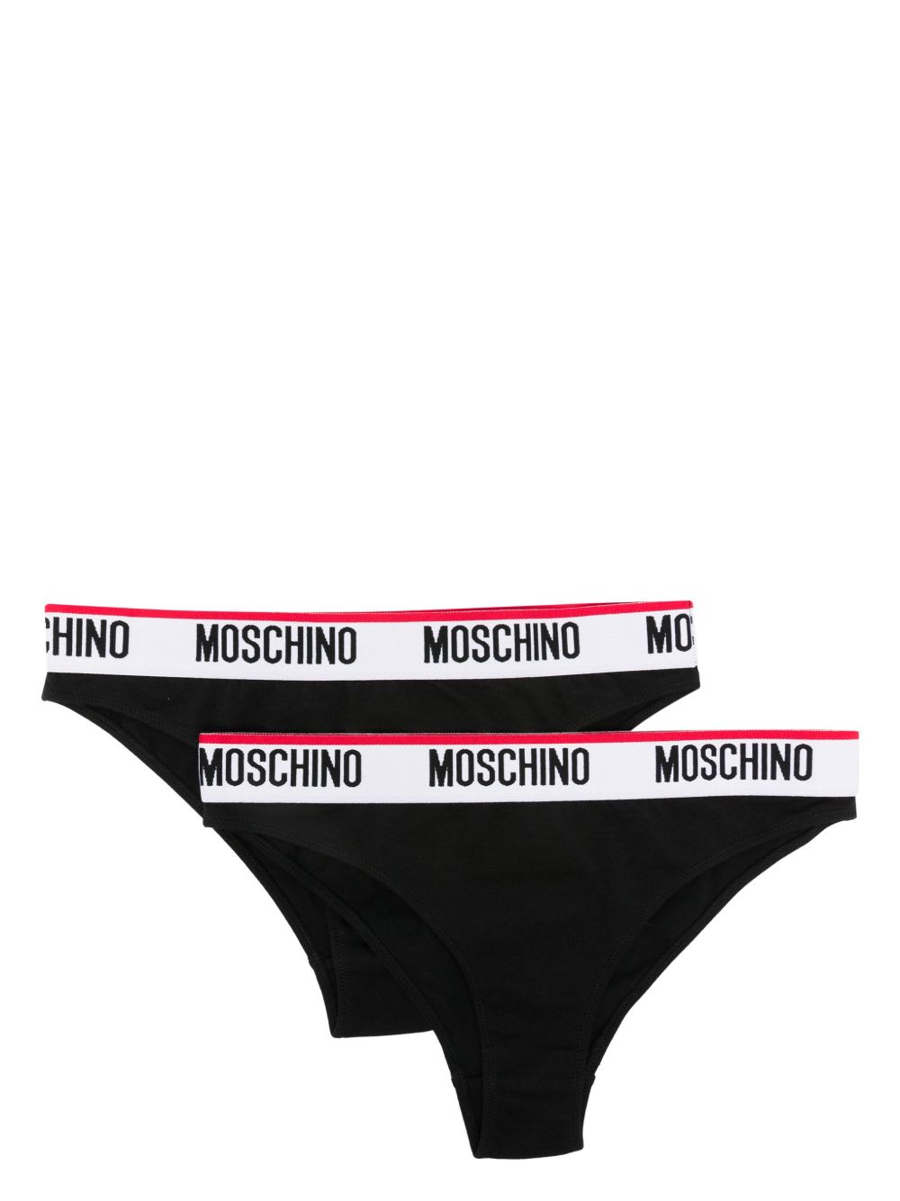 Moschino logo饰带棉混纺三角内裤（两件装） - 黑色