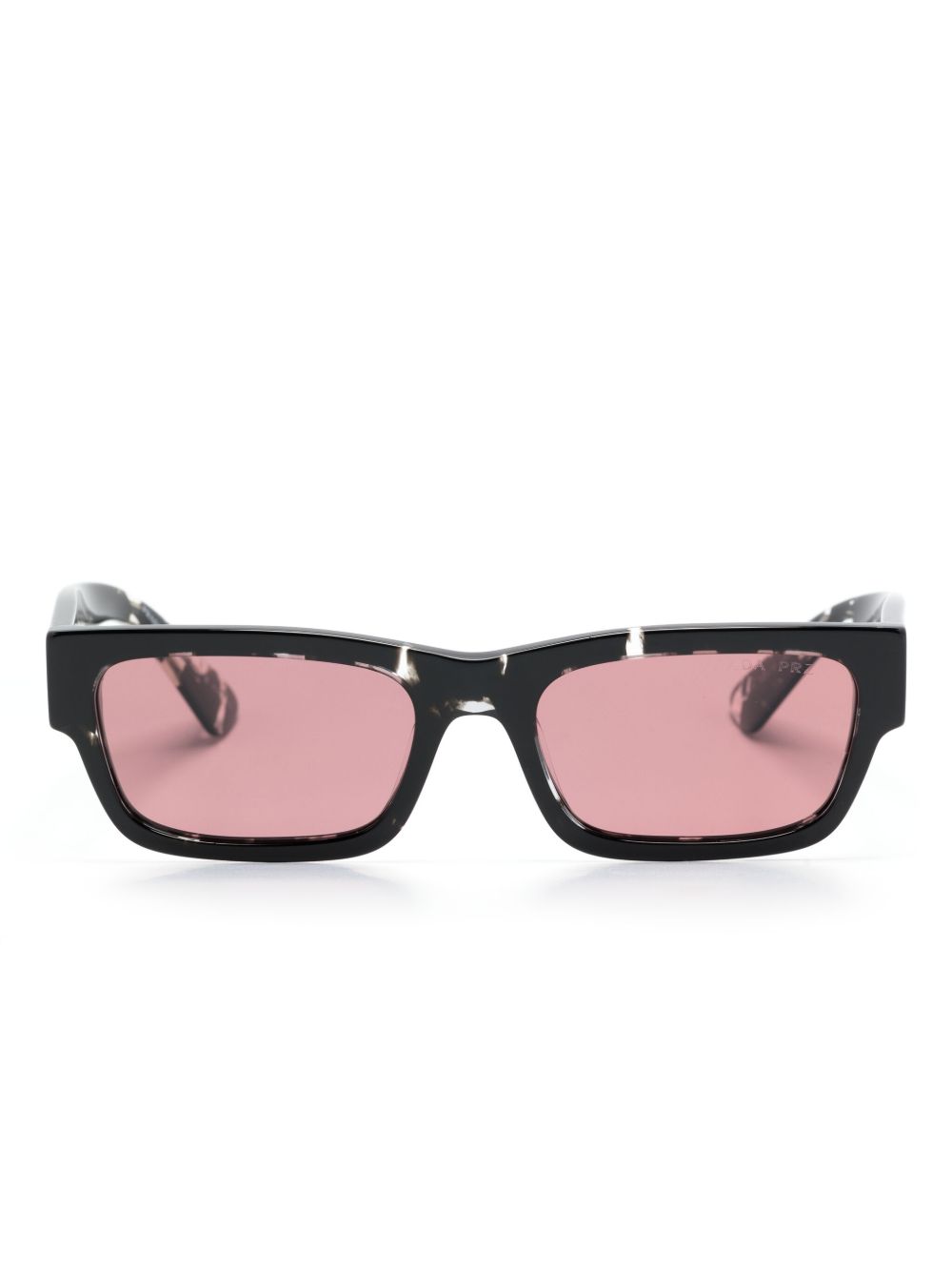 Prada Eyewear 玳瑁纹长方形框太阳眼镜 - 黑色