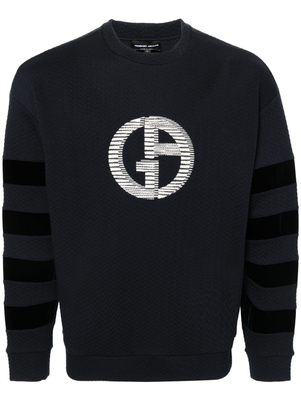 Giorgio Armani logo刺绣马特拉塞凸纹卫衣 - 蓝色