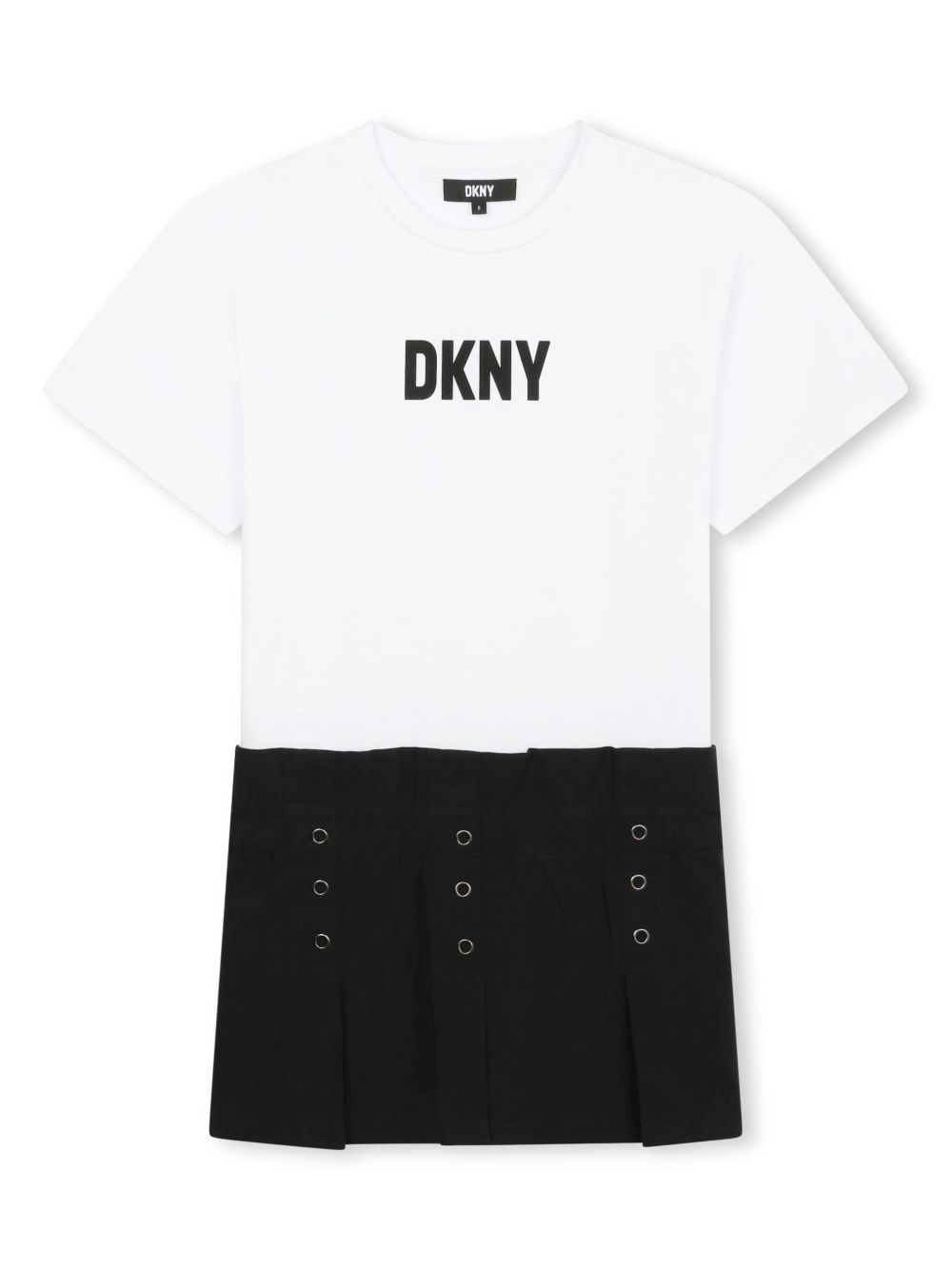 Dkny Kids logo印花百褶棉连衣裙 - 白色