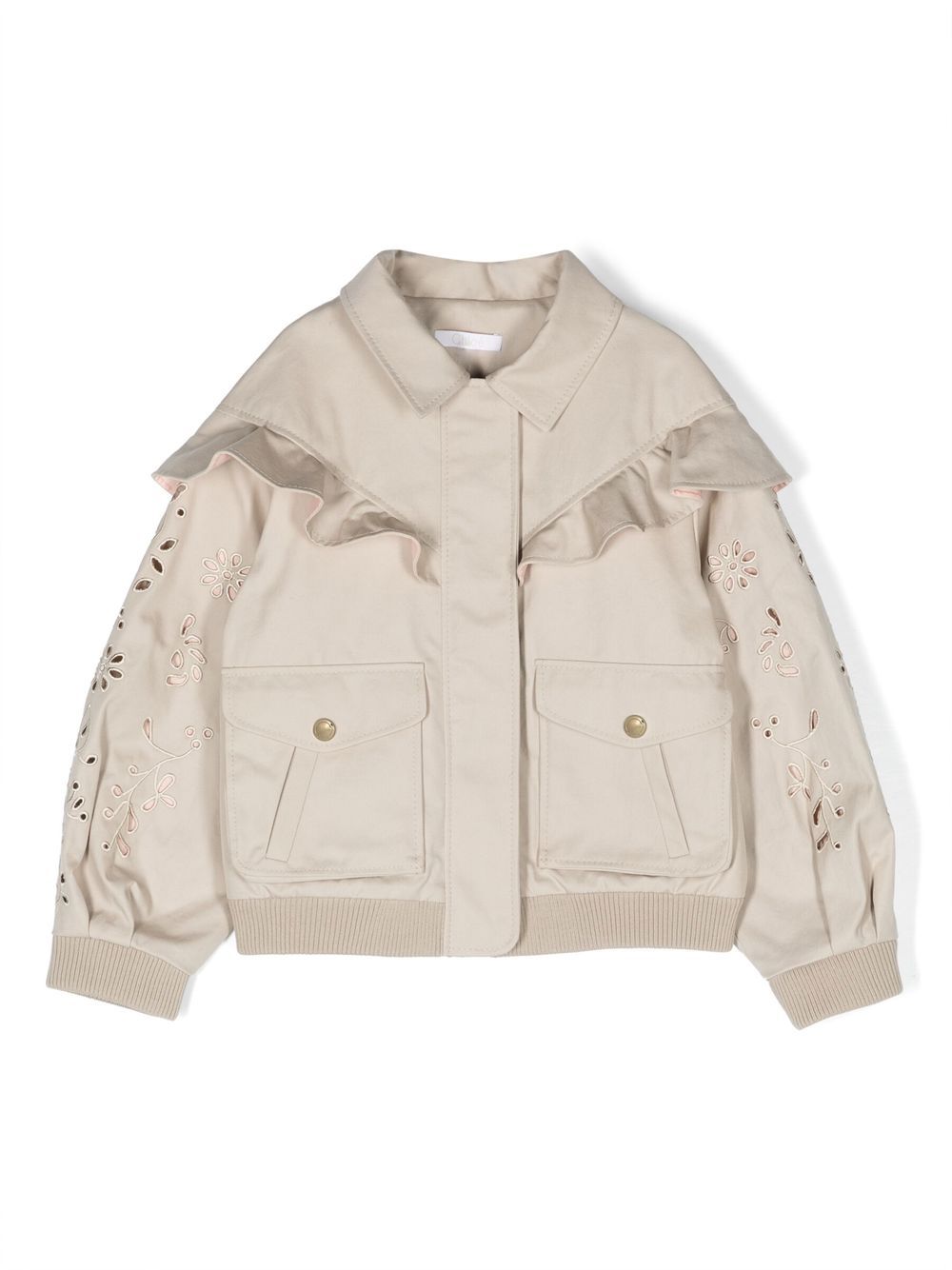 Chloé Kids 马德拉刺绣防水夹克 - 中性色