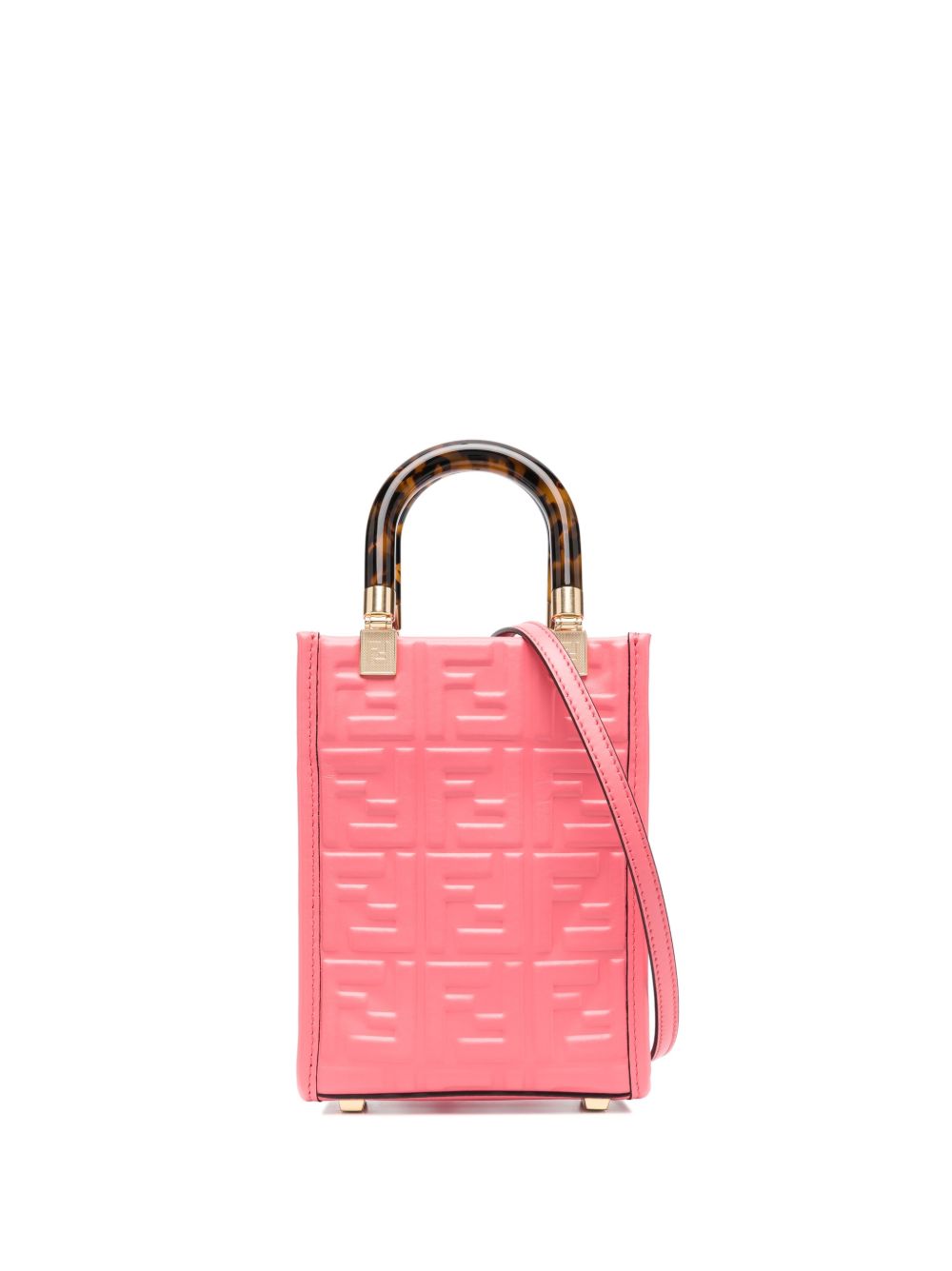 FENDI 经典logo凹面压花手提包 - 粉色