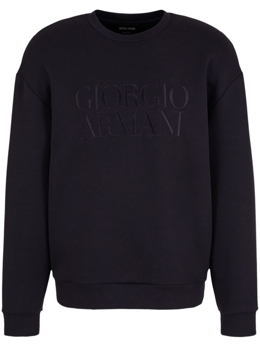 Giorgio Armani logo刺绣圆领毛衣 - 蓝色
