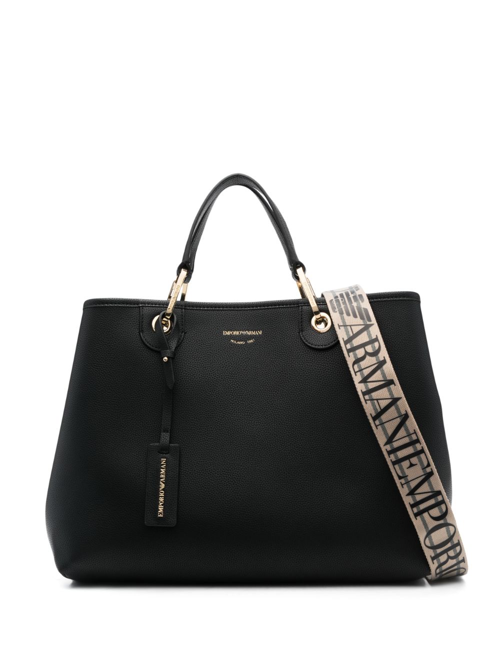 Emporio Armani logo凹面压花手提包 - 黑色