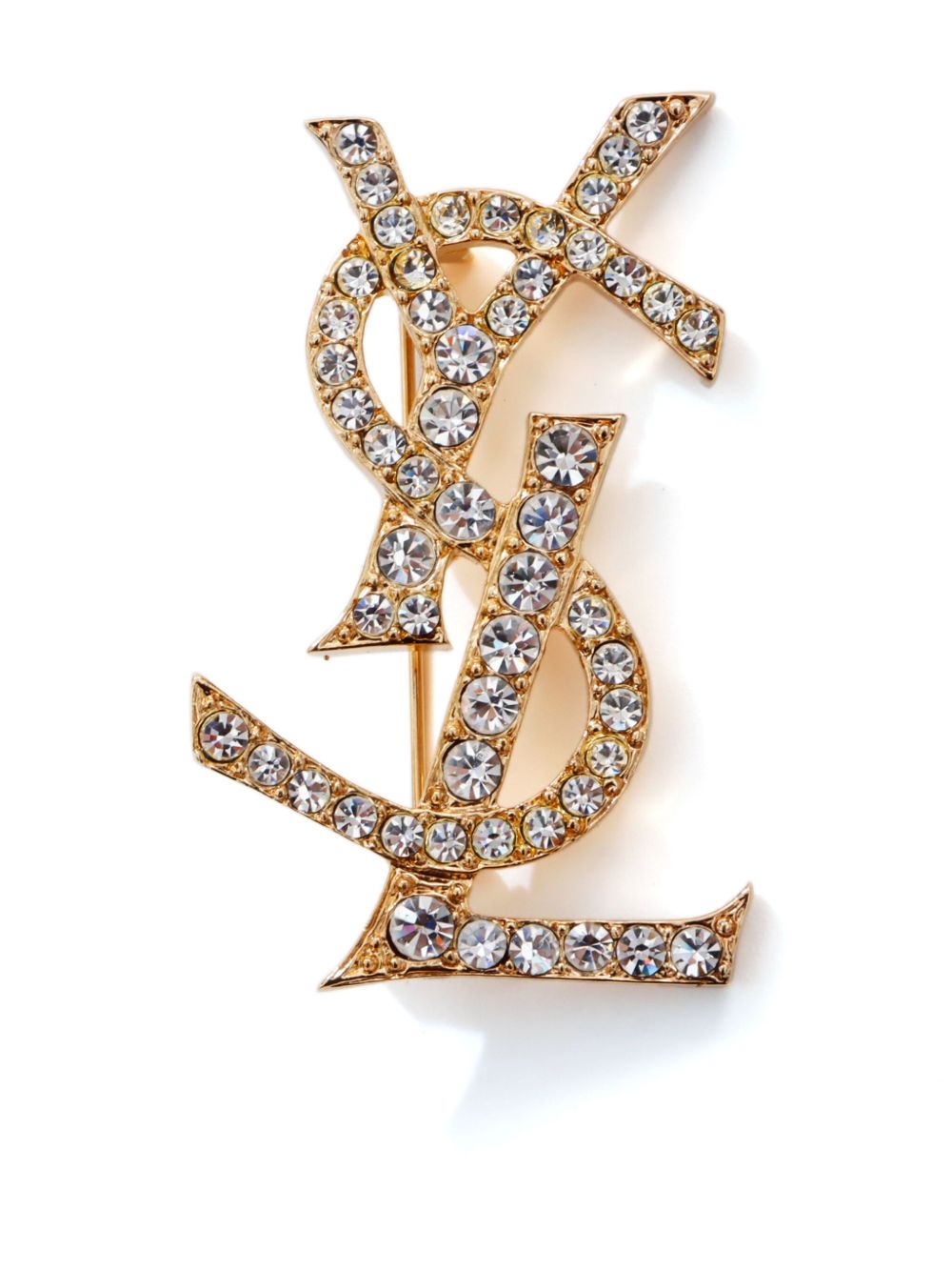 Saint Laurent Pre-Owned Cassandre 水钻缀饰胸针（典藏款） - 金色