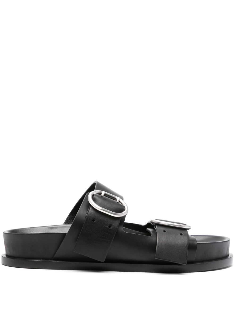 Jil Sander 双扣环皮质凉鞋 - 黑色