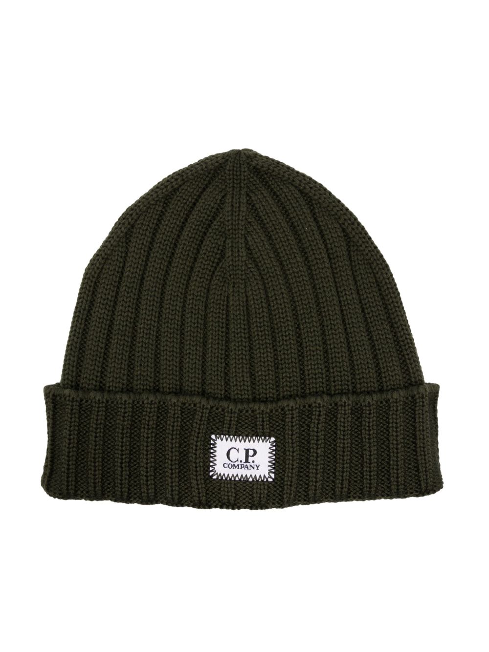 C.P. Company 标贴罗纹羊毛套头帽 - 绿色