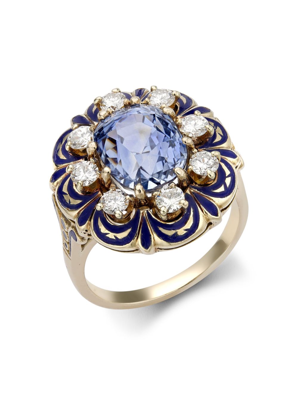 Pragnell Vintage Retro American Victorian Revival 宝石簇戒指 - 蓝色