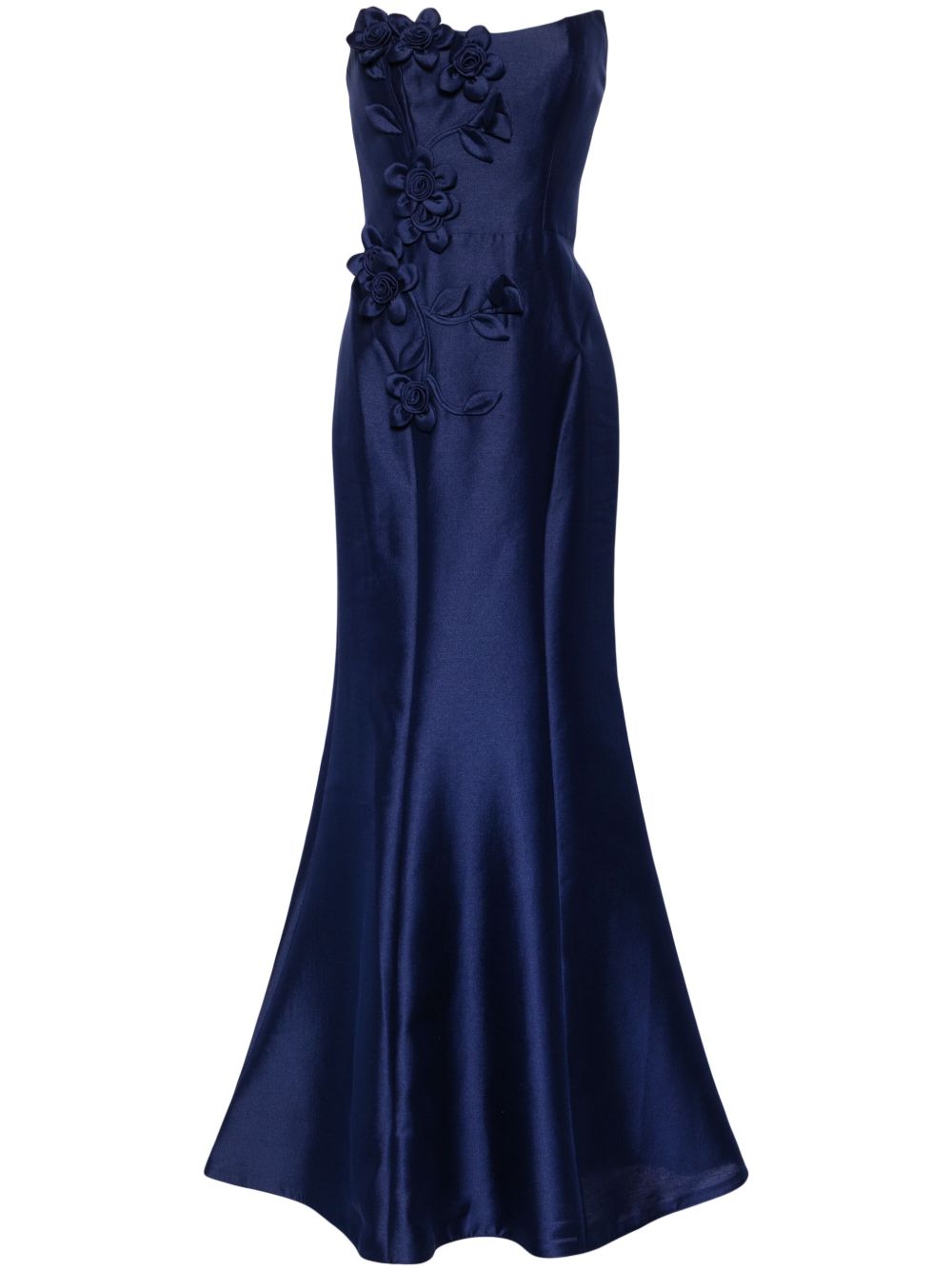 Marchesa Notte 花卉米卡多面料超长连衣裙 - 蓝色