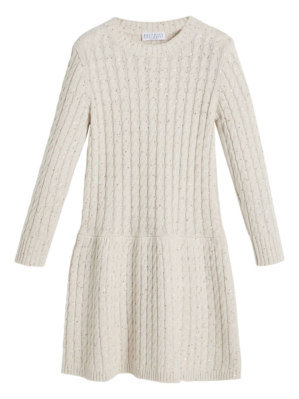 Brunello Cucinelli Kids 粗绞花针织中长连衣裙 - 中性色
