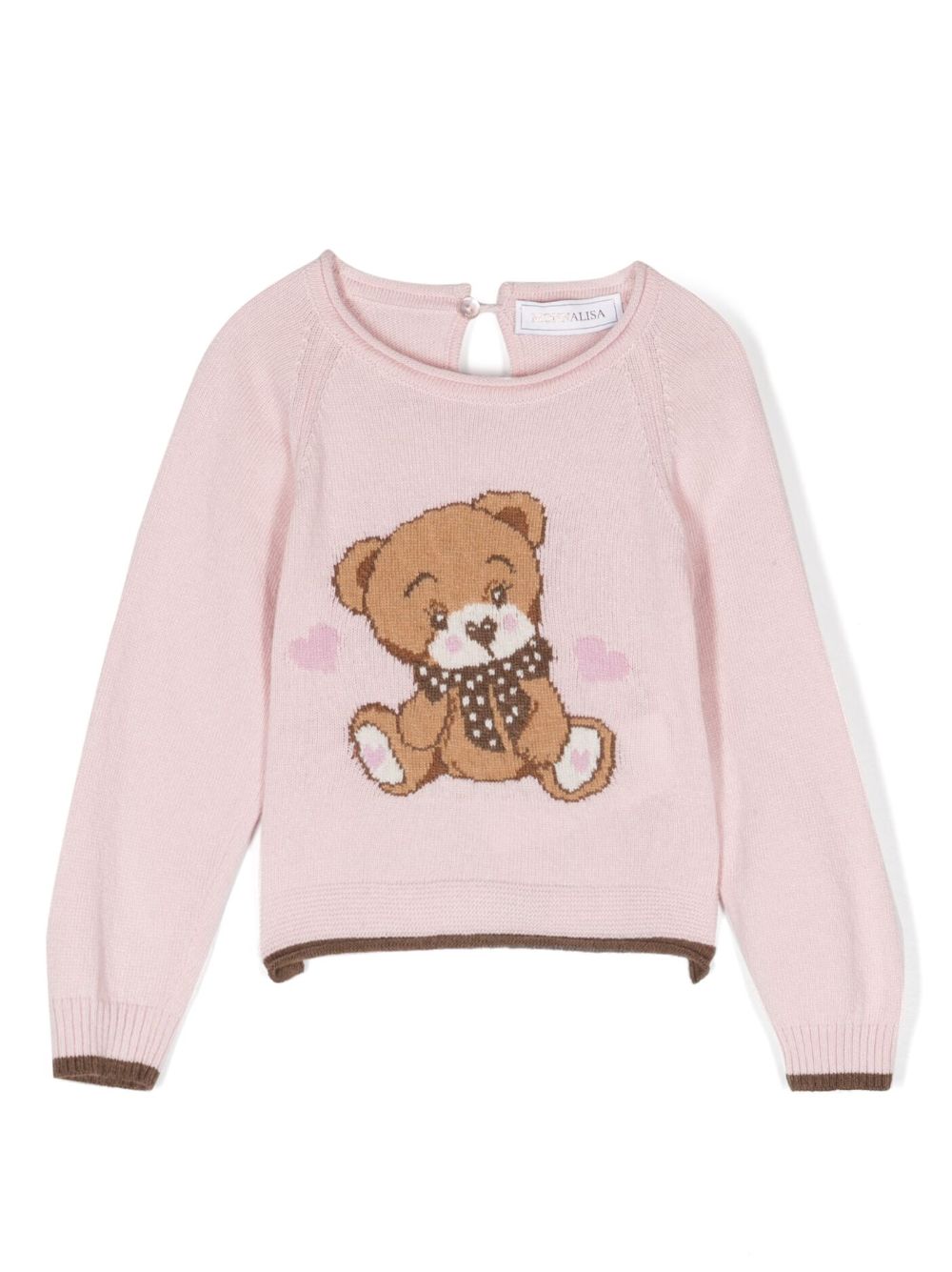 Monnalisa intarsia-knitted bear wool jumper - 粉色