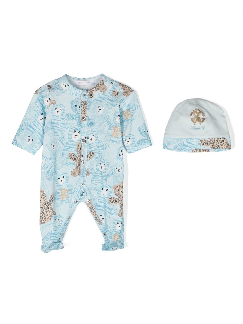 Roberto Cavalli Junior 泰迪熊印花连体衣套装 - 蓝色
