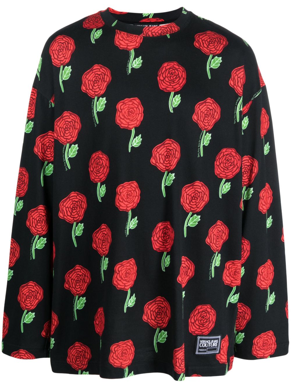 Versace Jeans Couture Interlock 玫瑰印花超大款T恤 - 黑色