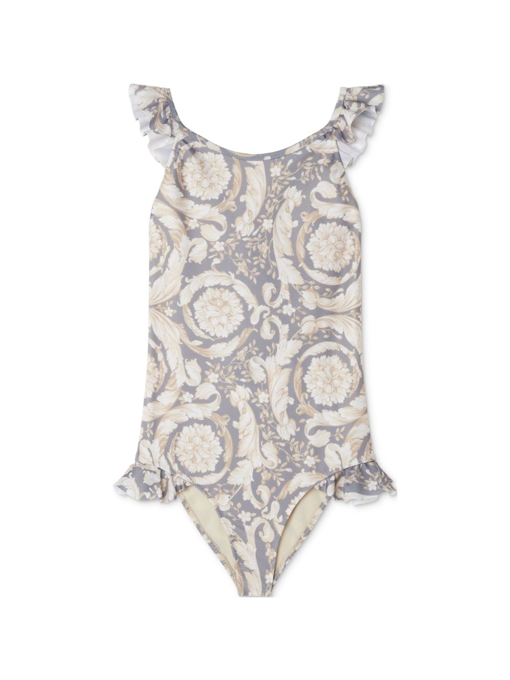 Versace Kids 巴洛克印花连体泳衣 - 灰色