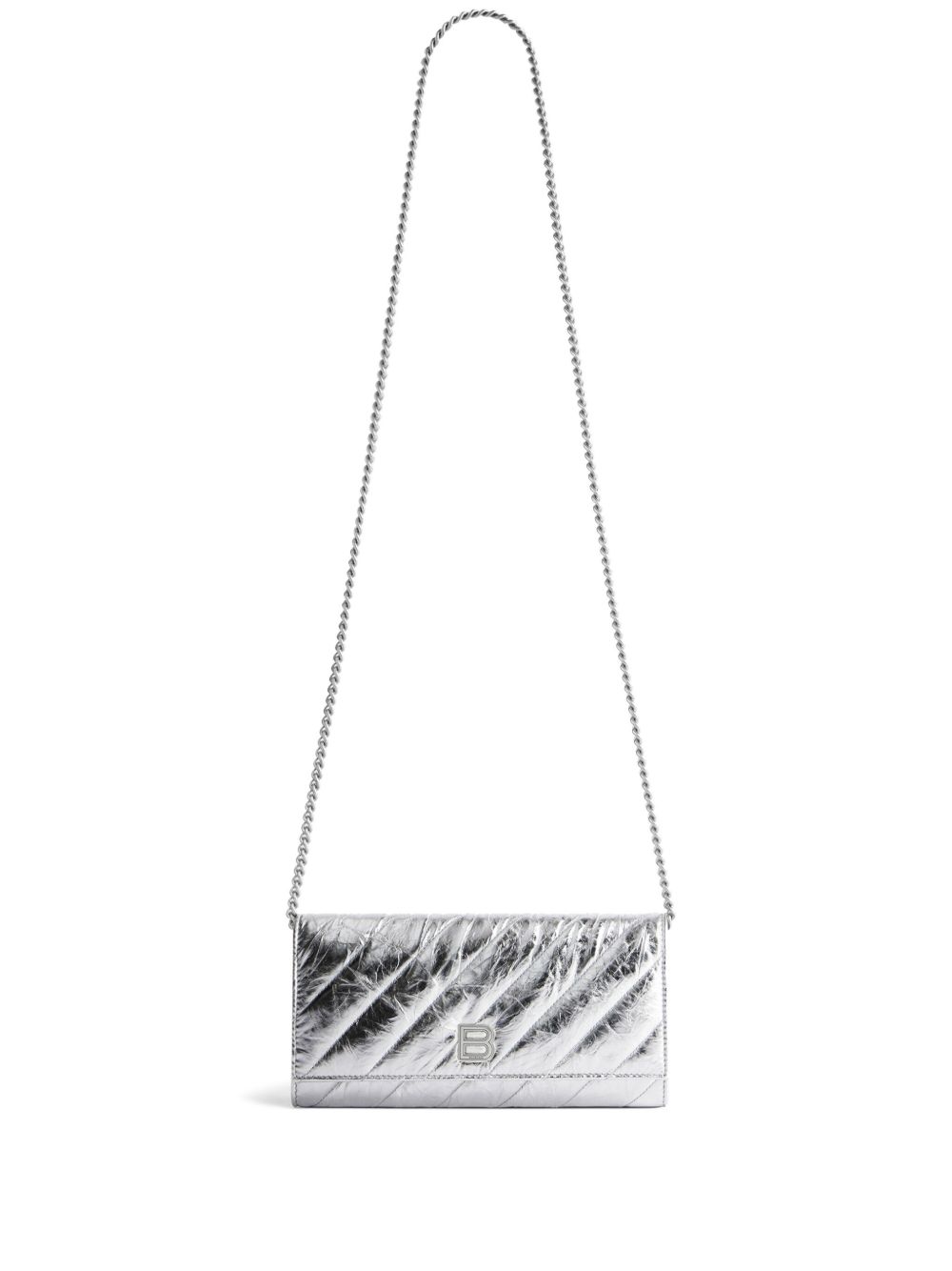 Balenciaga Crush 金属感绗缝皮质钱包 - 银色