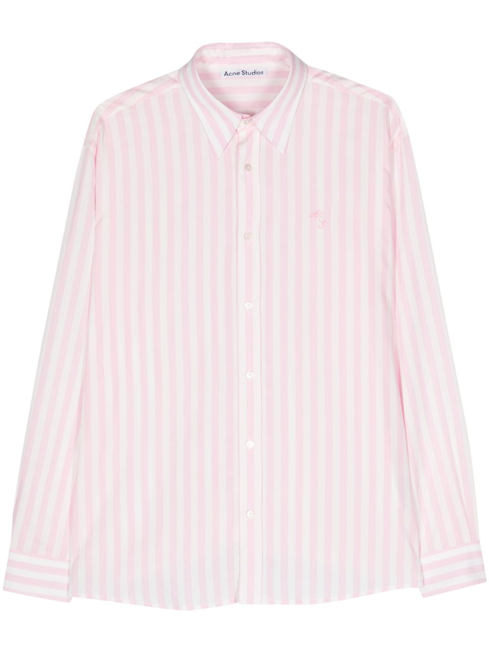 Acne Studios logo刺绣条纹衬衫 - 粉色