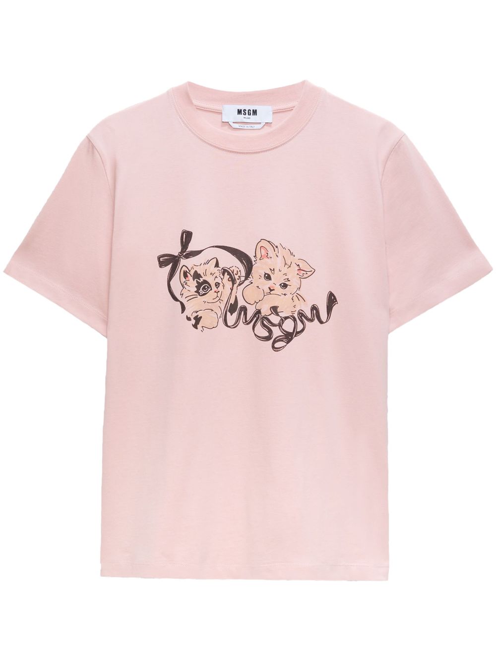 MSGM 小猫印花棉T恤 - 粉色