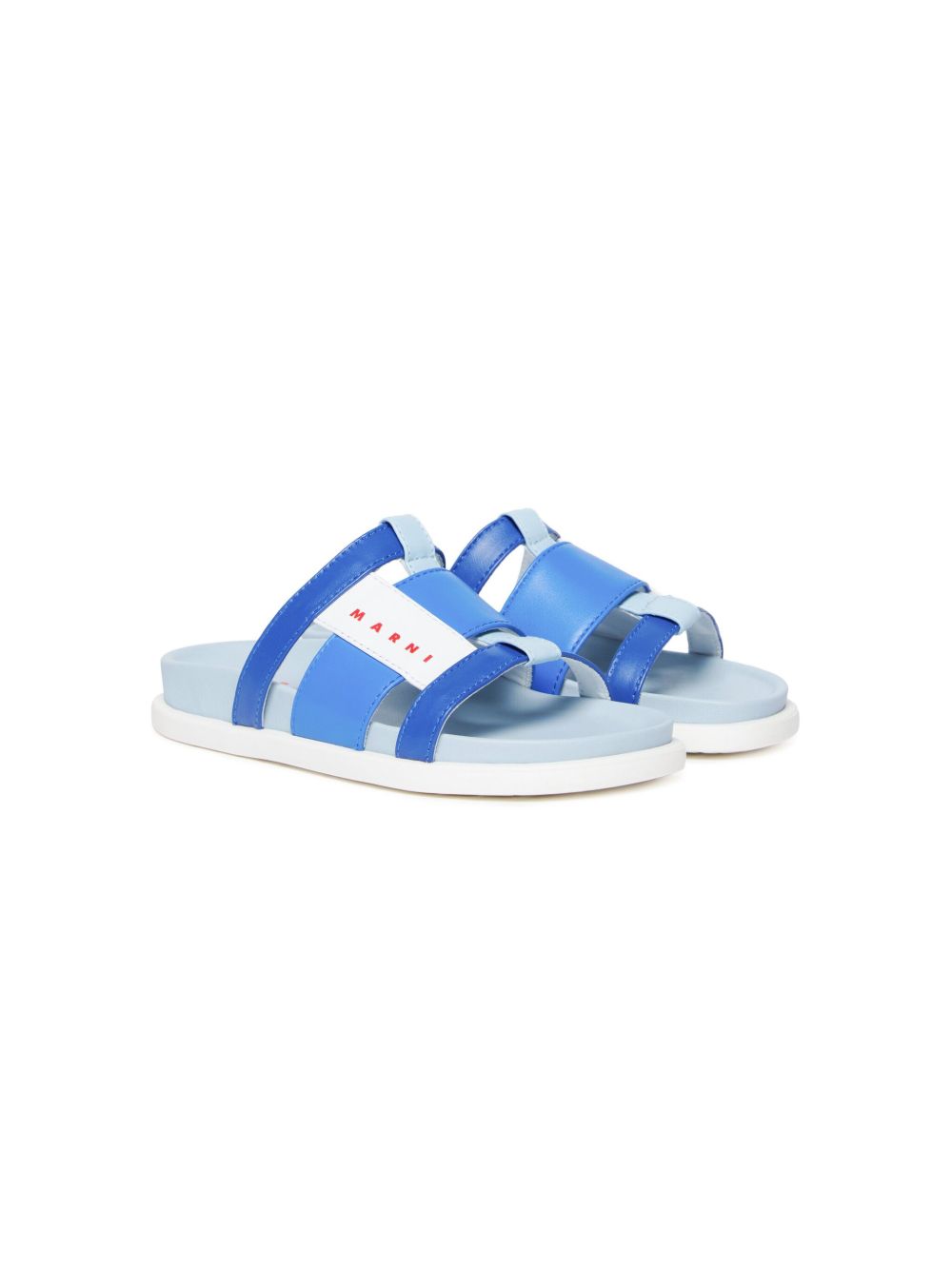 Marni Kids logo印花皮质凉鞋 - 蓝色