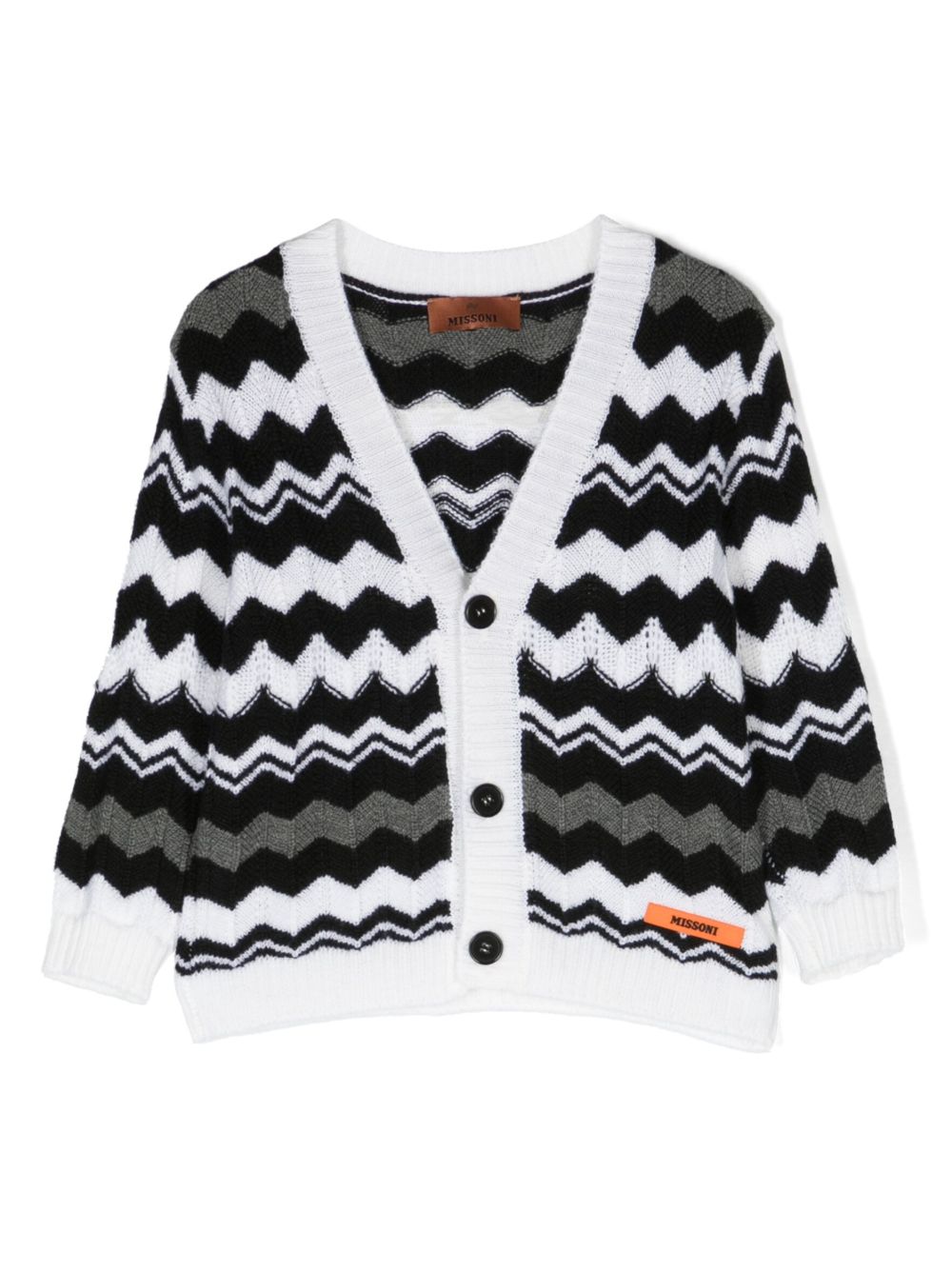 Missoni Kids Z字形图案嵌花针织开衫 - 黑色