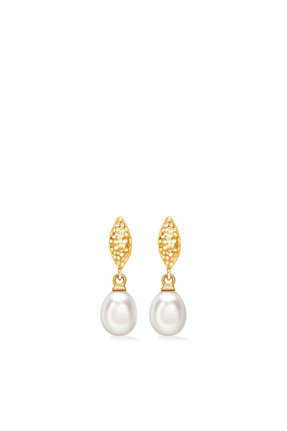 DOWER AND HALL Hammered Marquise and White Freshwater Pearl Drop 耳环 - 金色