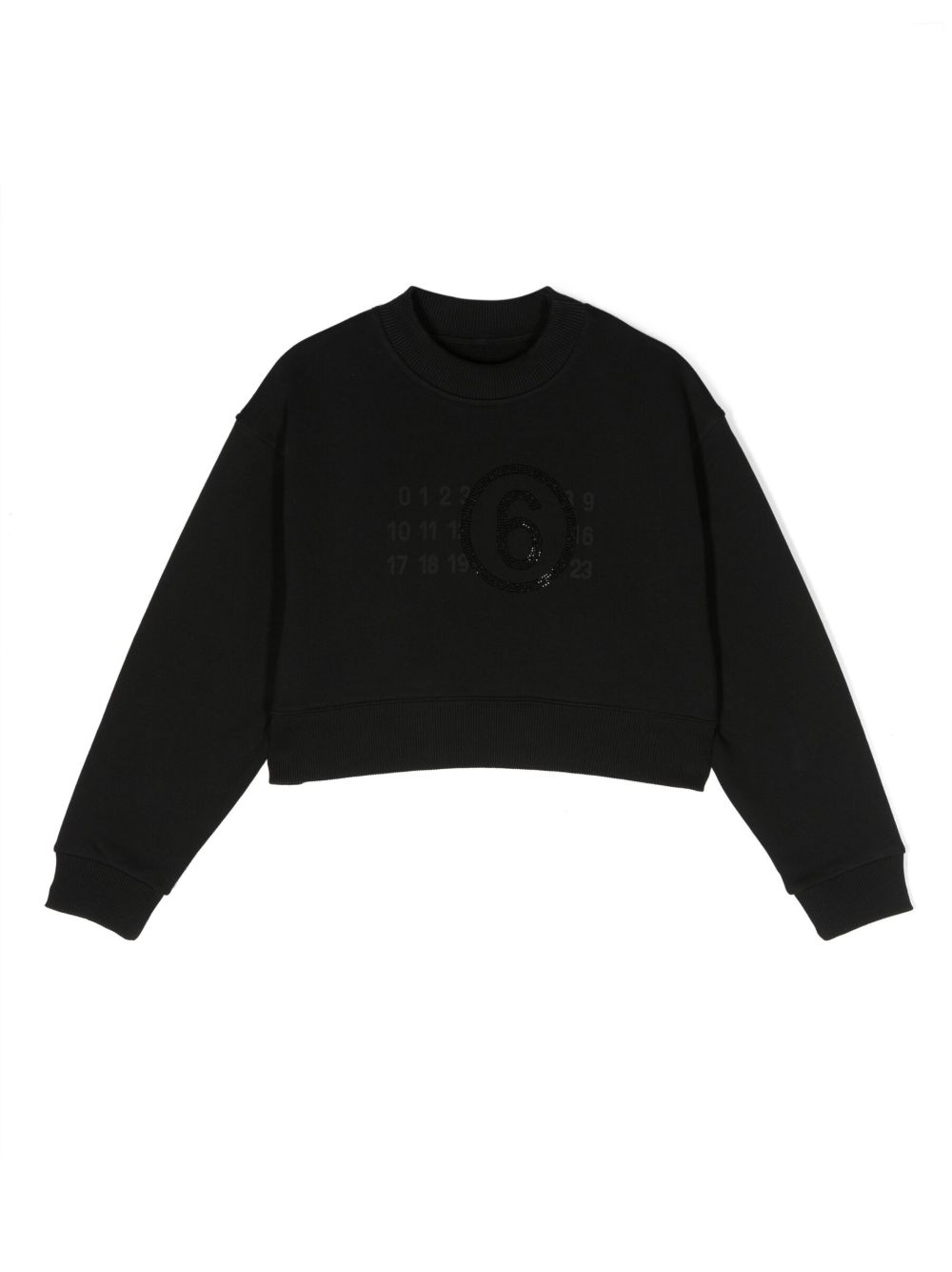 MM6 Maison Margiela Kids 数字logo印花短款卫衣 - 黑色