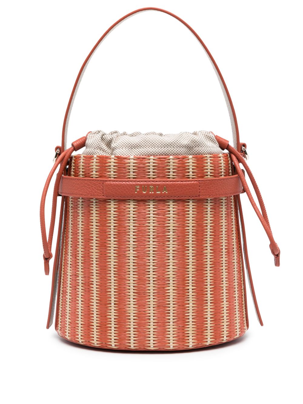 Furla logo凹面压花水桶包 - 橘色