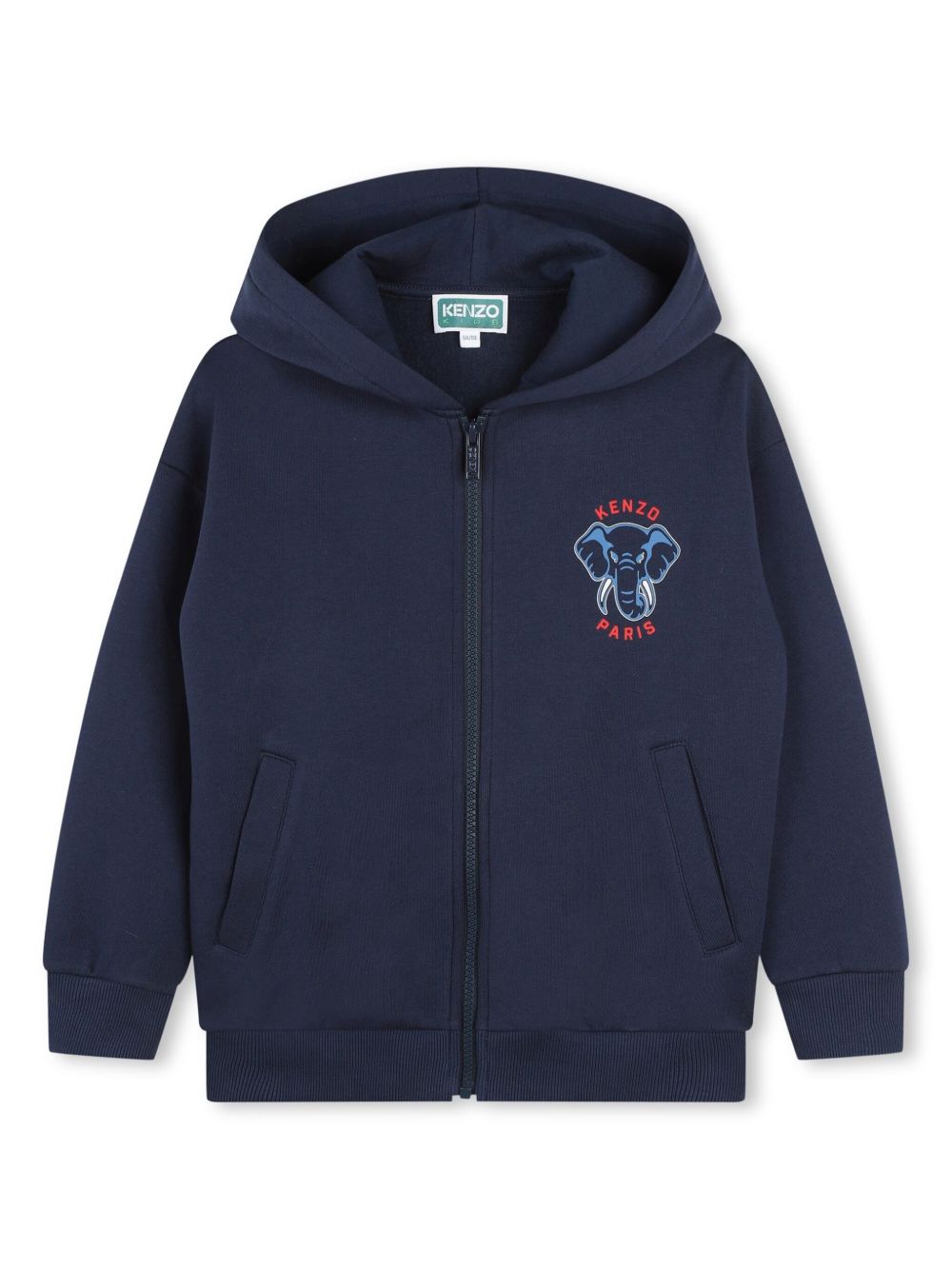 Kenzo Kids 大象印花拉链连帽衫 - 蓝色