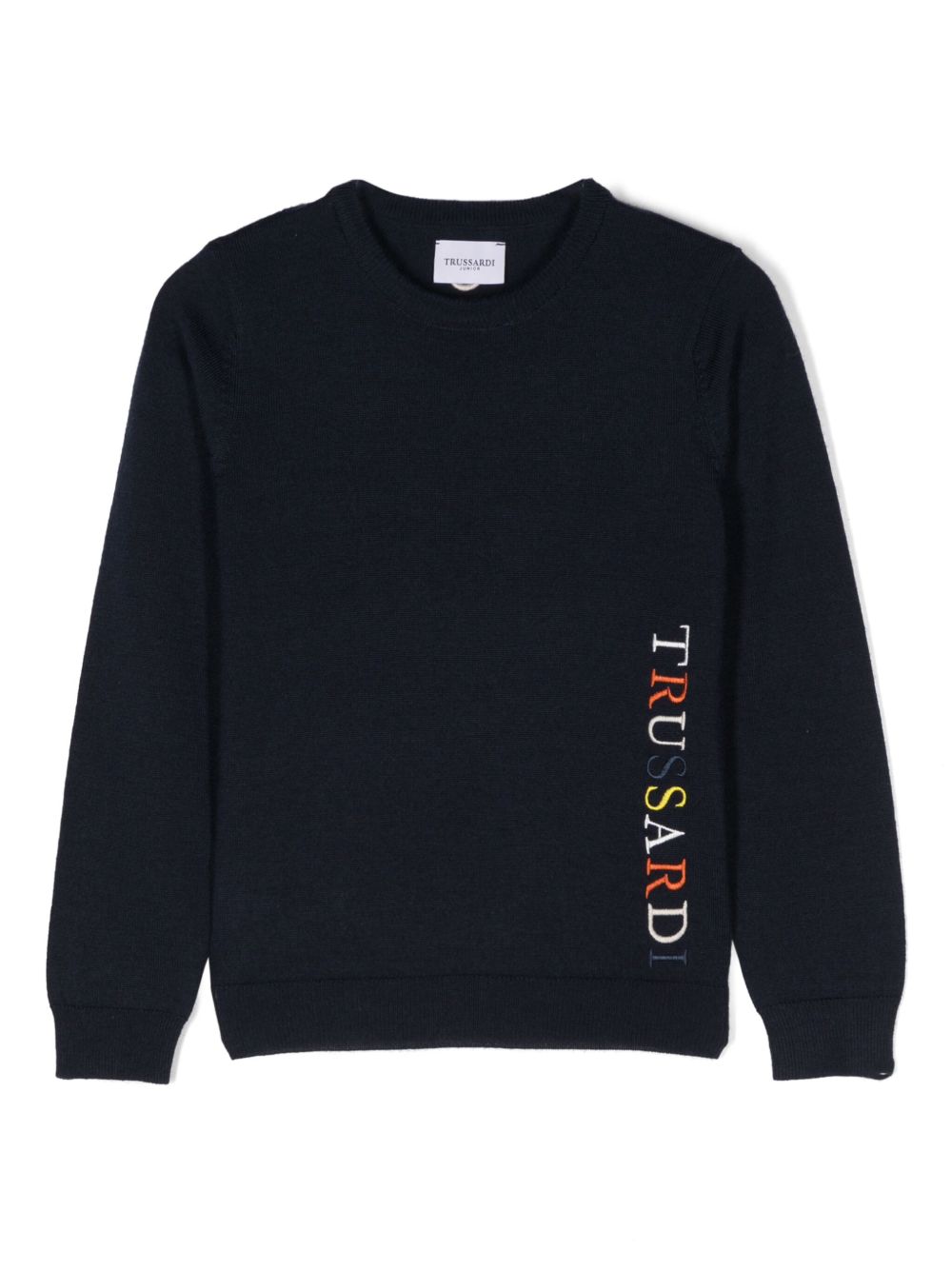 TRUSSARDI JUNIOR logo刺绣毛衣 - 蓝色