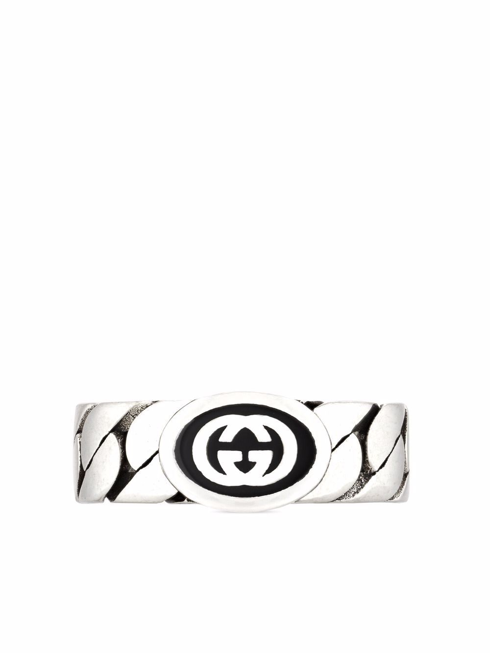 Gucci 纯银 Interlocking G 宽版戒指 - 银色