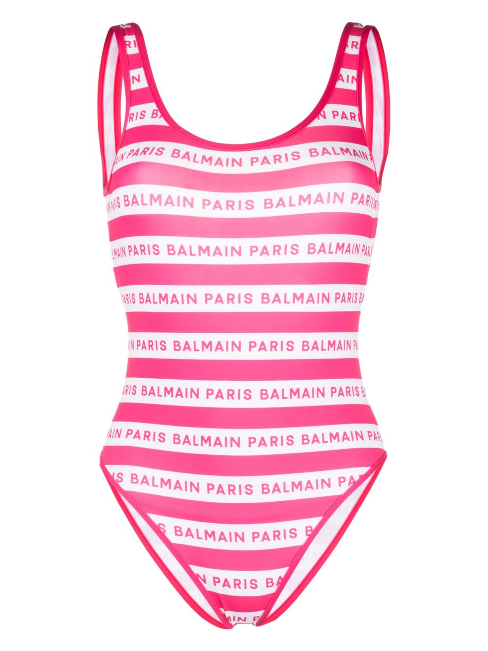 Balmain logo印花无袖连体泳衣 - 粉色