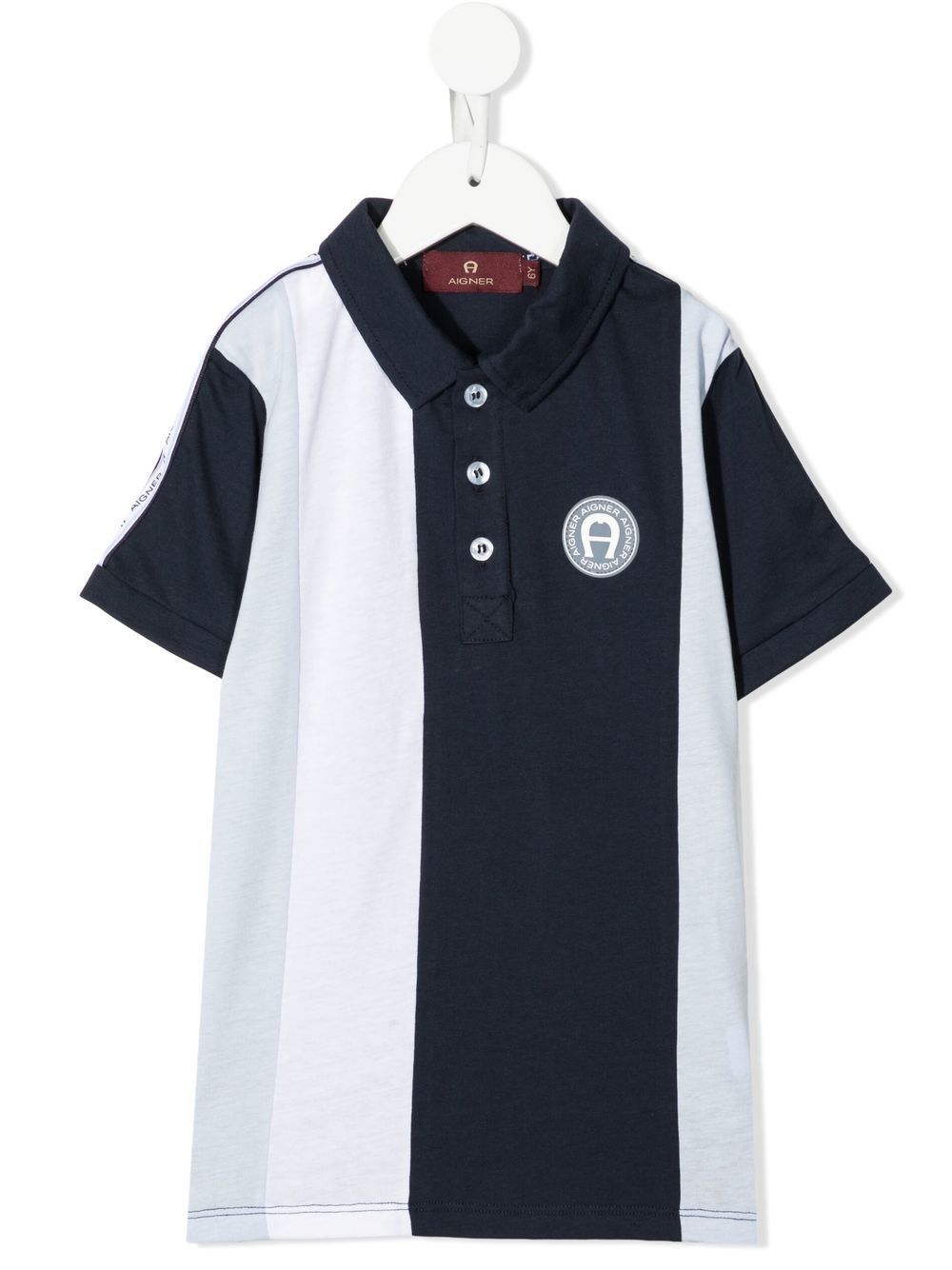 Aigner Kids 标贴条纹polo衫 - 蓝色