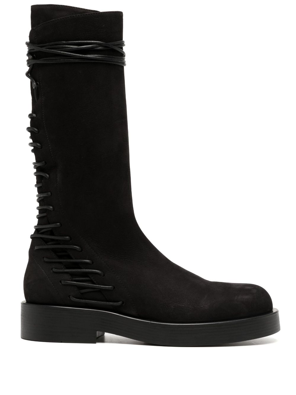 Ann Demeulemeester Mick 系带皮质高筒靴 - 黑色