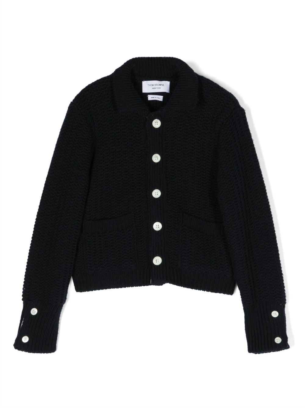 Thom Browne Kids 排扣粗针织开衫 - 蓝色