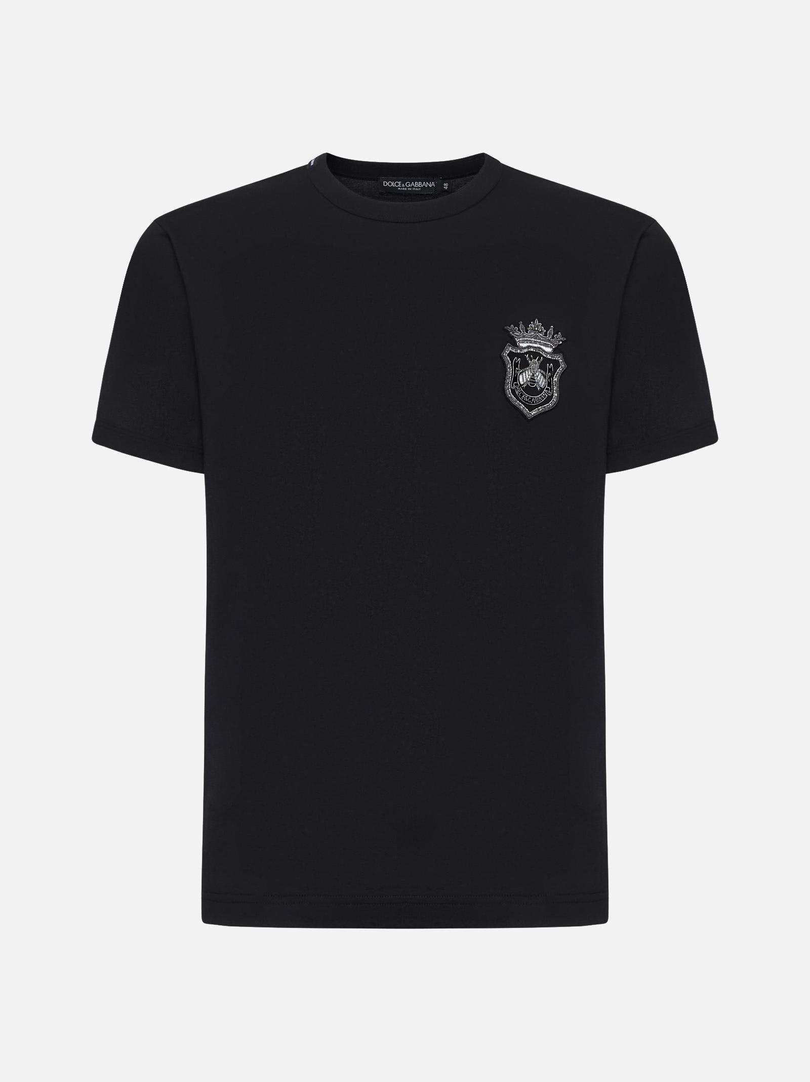 Dolce & Gabbana Black Cotton Heraldic Patch T-shirt