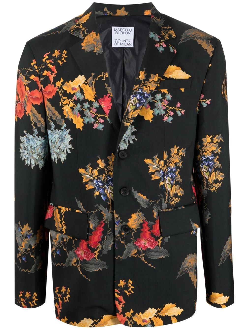 Marcelo Burlon County of Milan 花卉印花单排扣西装夹克 - 黑色
