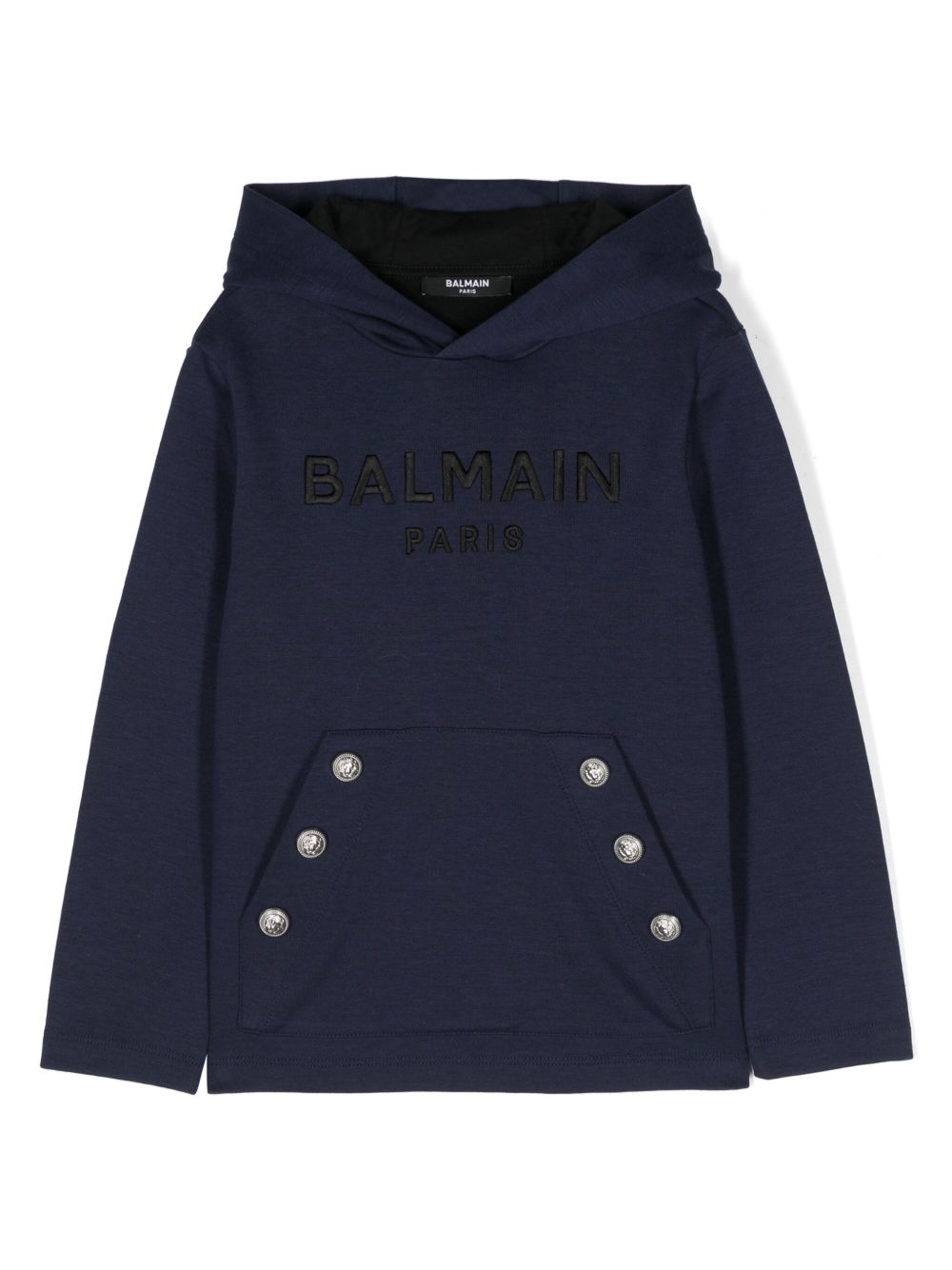 Balmain Kids logo刺绣连帽衫 - 蓝色